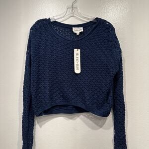 Olive + Oak Blue Crochet Knit Pullover Sweater Size XS Long Sleeve Bohemian